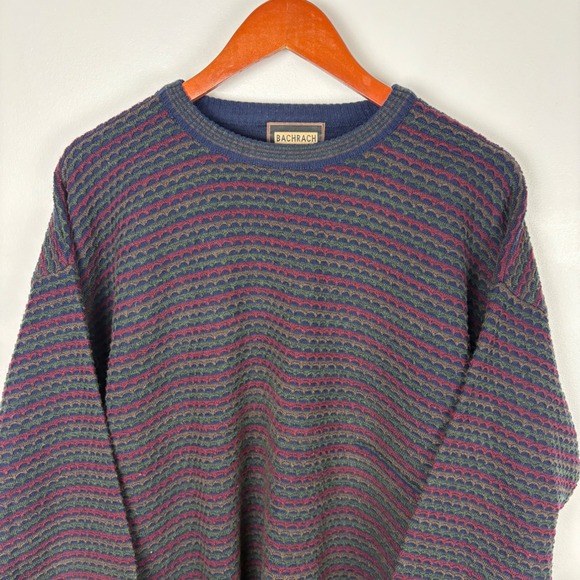 Bachrach Men's XL Multicolor Striped Textured Wool Blend Crewneck Sweater - Picture 1 of 4